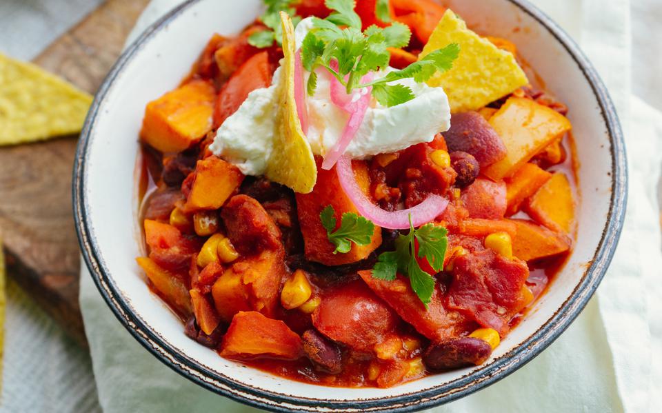 Makkelijk Eenpansgerecht Chili Sin Carne Met Zoete Aardappelen